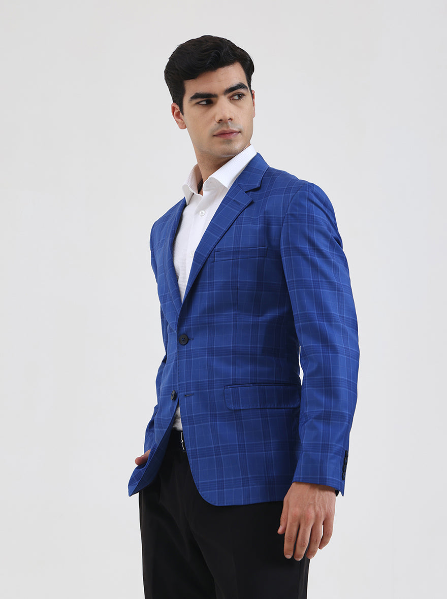 Blue Checked Regular Fit Blazer | JB Studio
