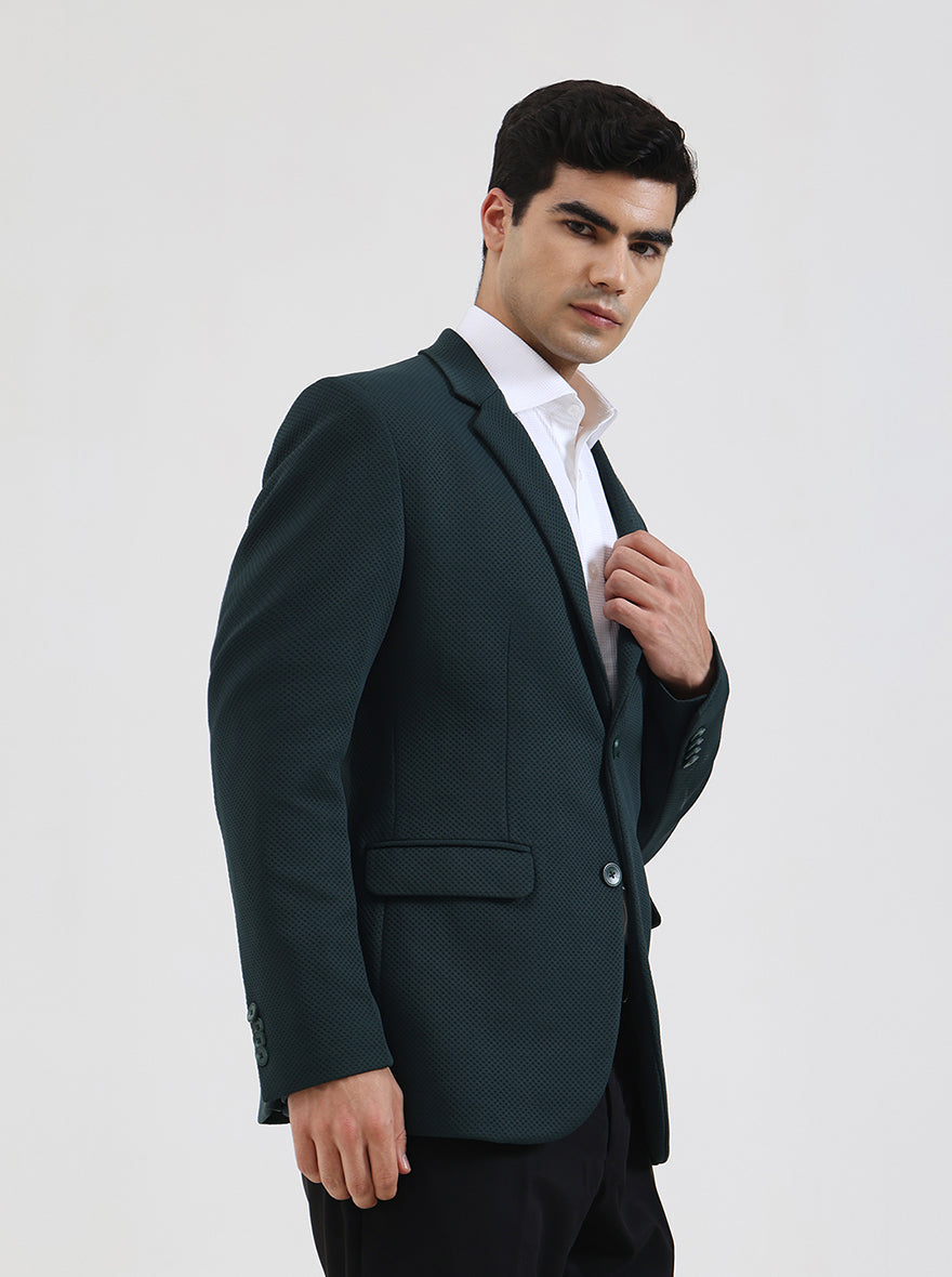 Green Solid Regular Fit Blazer | JB Studio