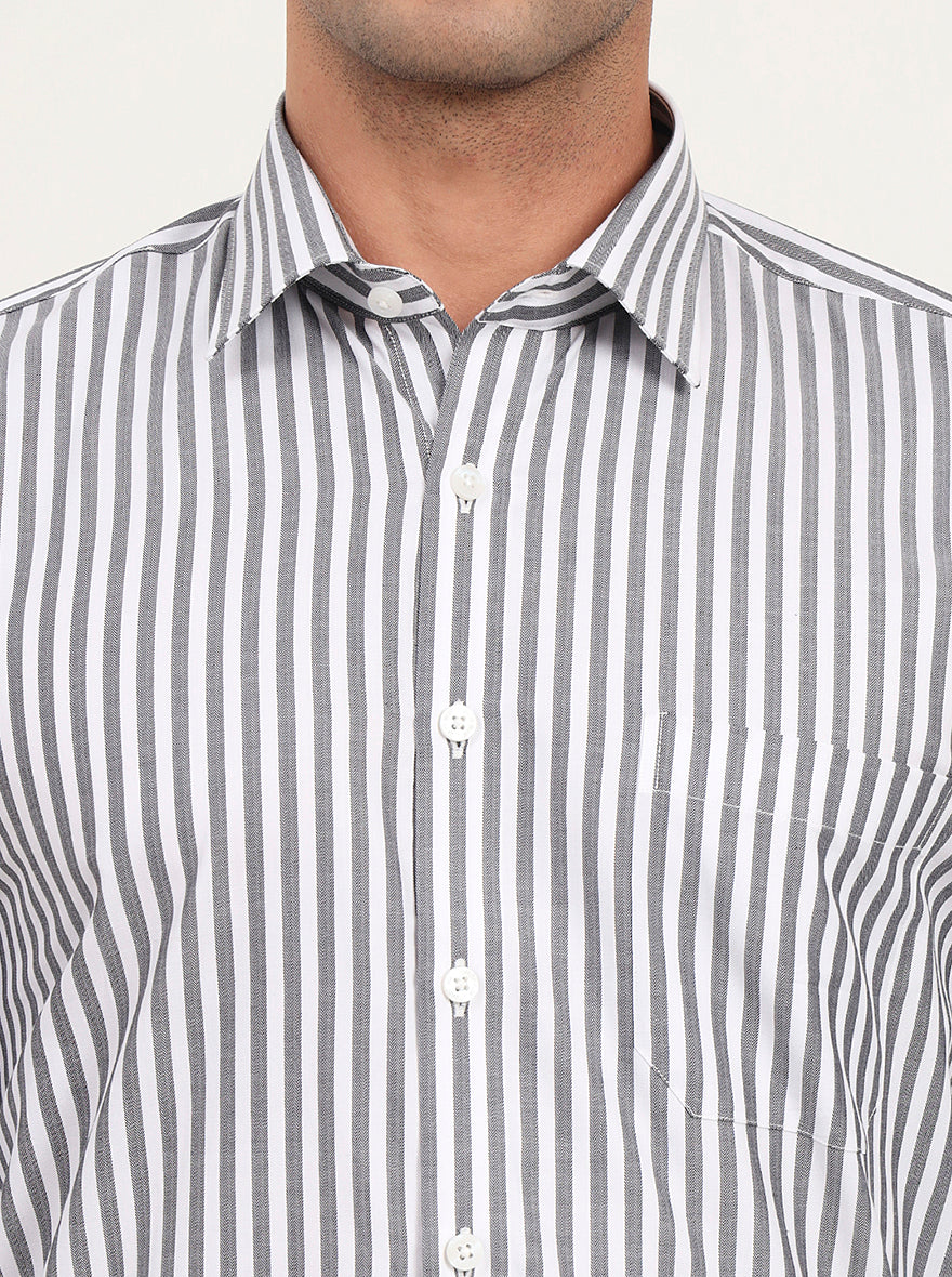 White & Grey Striped Regular Fit Formal Shirt | JadeBlue