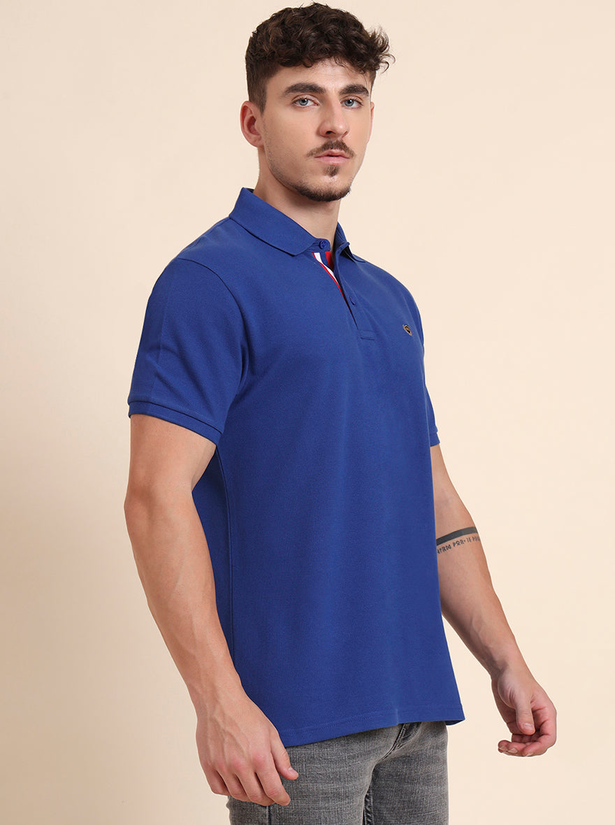 Blue Solid Slim Fit Polo T-Shirt | JadeBlue
