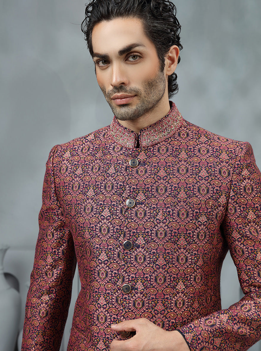 Pink Self Design Jodhpuri Suit | JadeBlue