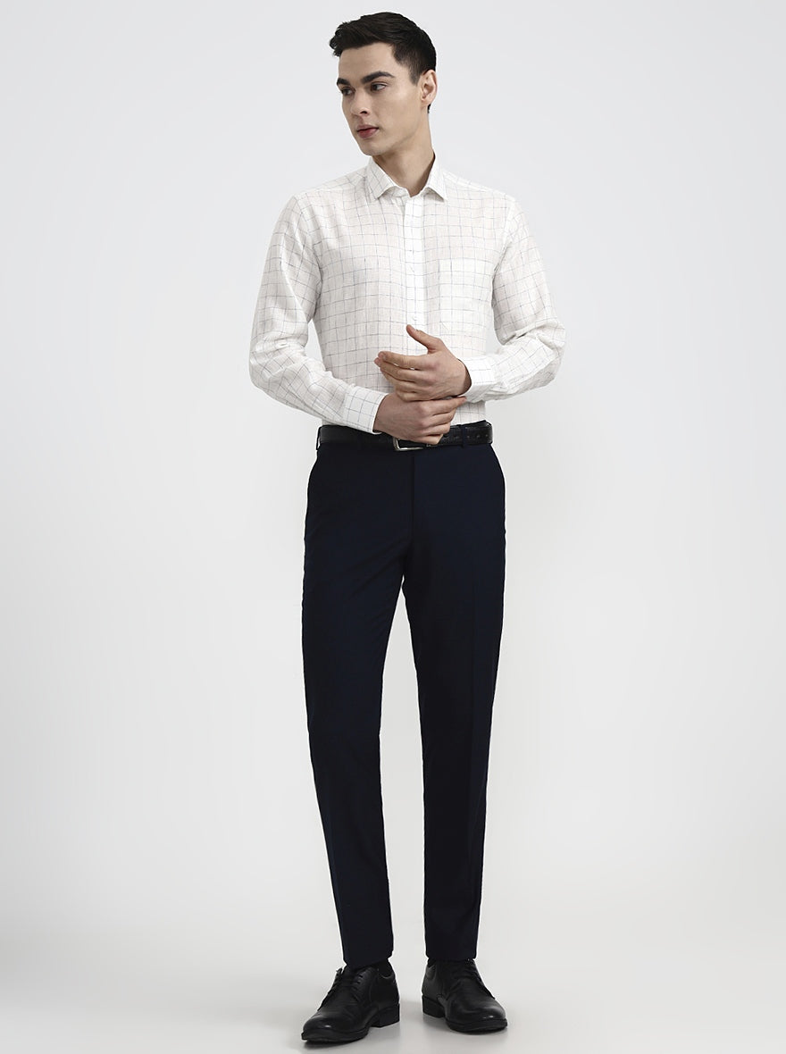 White & Blue Checked Slim Fit Formal Shirt | JadeBlue