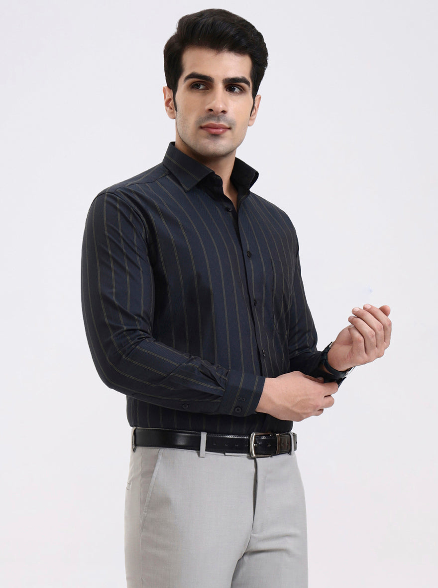 Blue Striped Slim Fit Formal Shirt | Metal