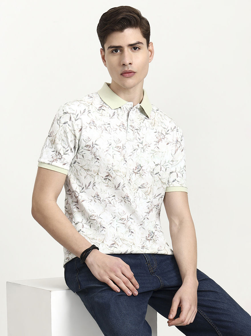 Pista Green Printed Slim Fit Polo T-Shirt | JadeBlue