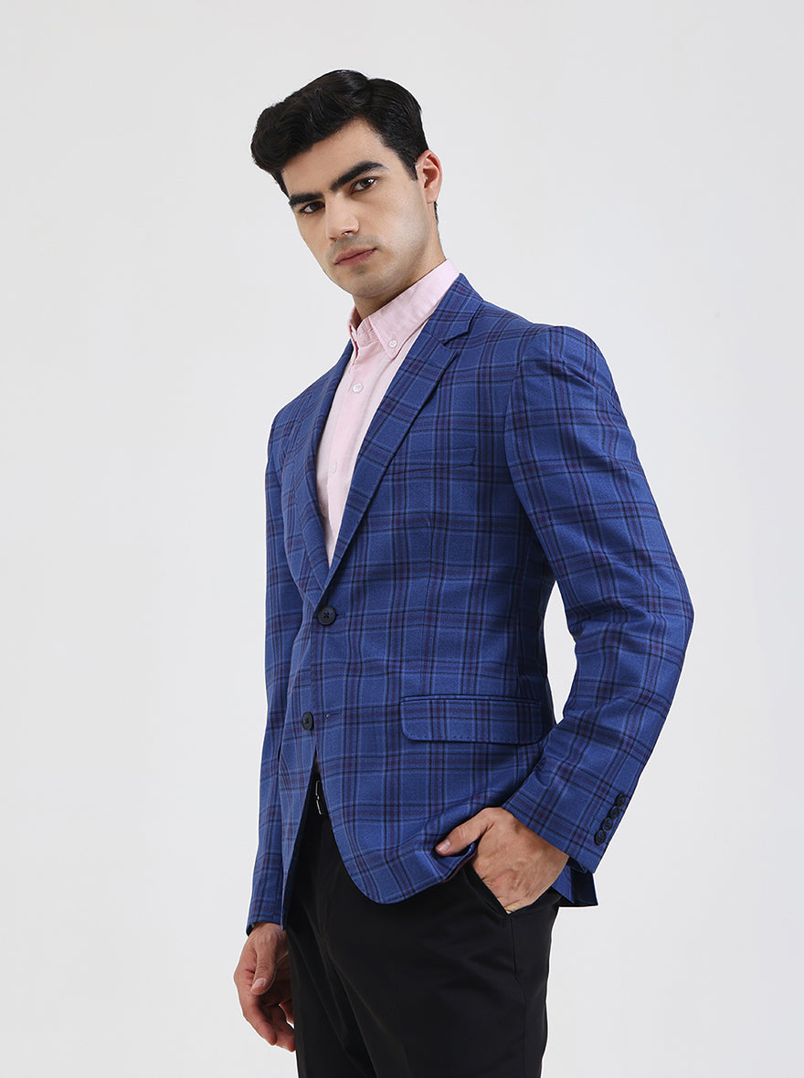 Blue Checked Regular Fit Blazer | JB Studio