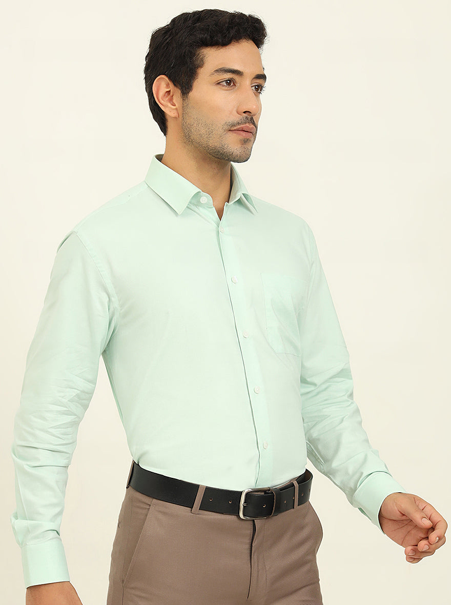 Pista Green Solid Regular Fit Formal Shirt | JadeBlue