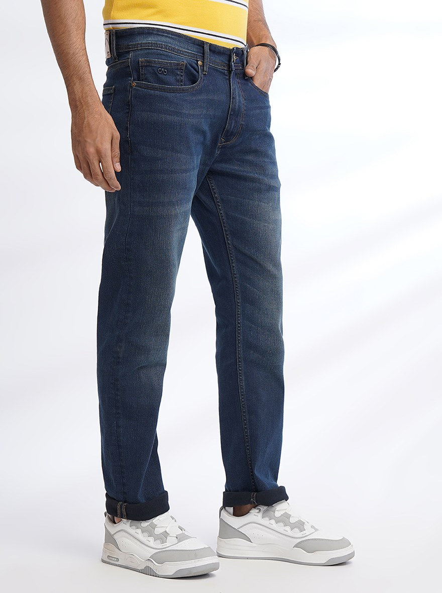 Navy Blue Washed Straight Fit Jeans | JadeBlue