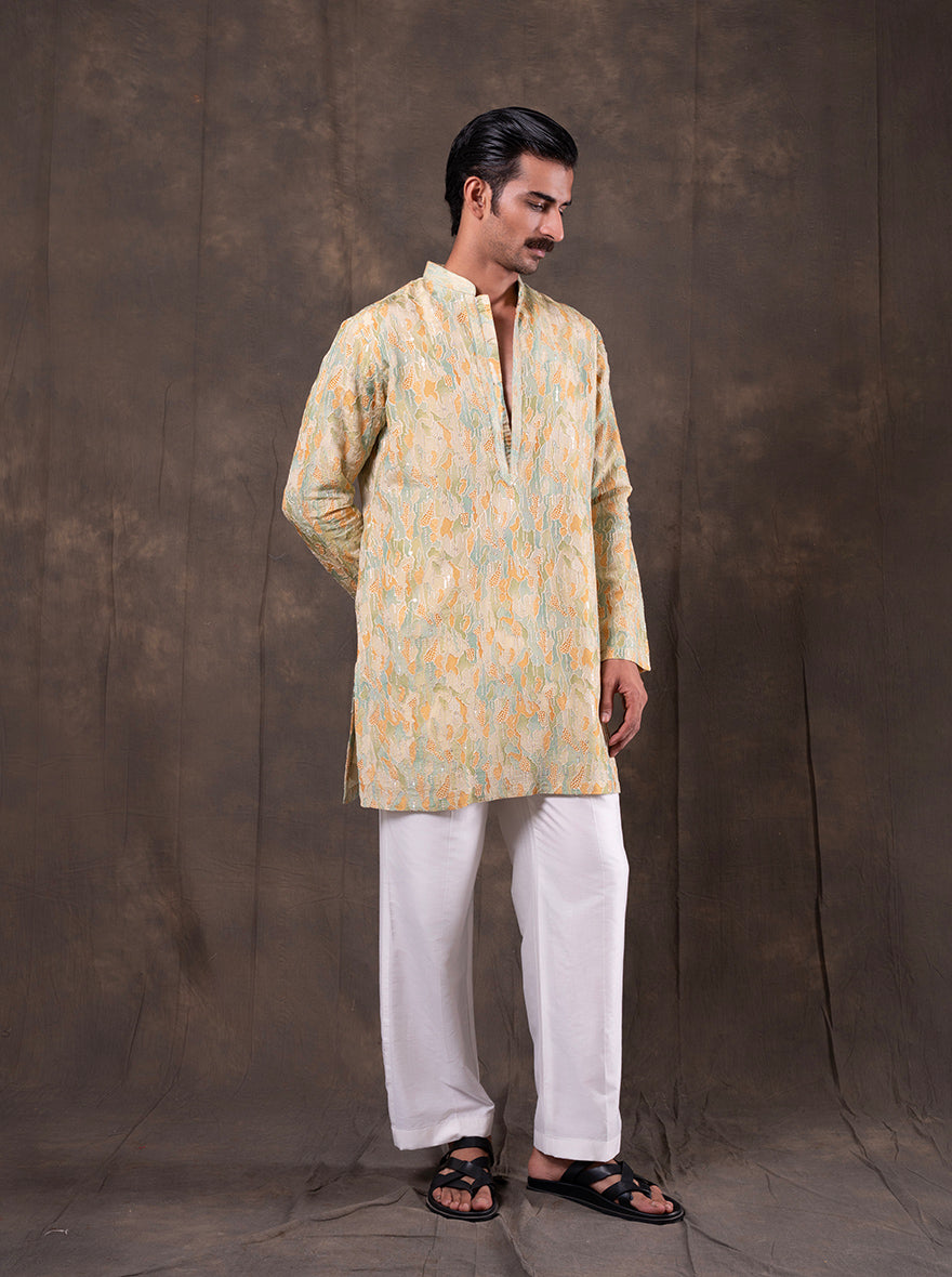 Green & Yellow Printed Kurta Pajama | Virasana