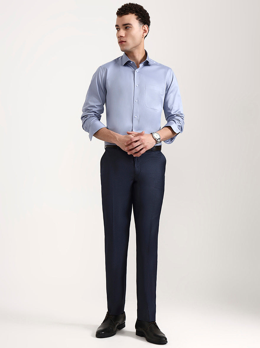 Dark Blue Solid Regular Fit Formal Trouser | JadeBlue