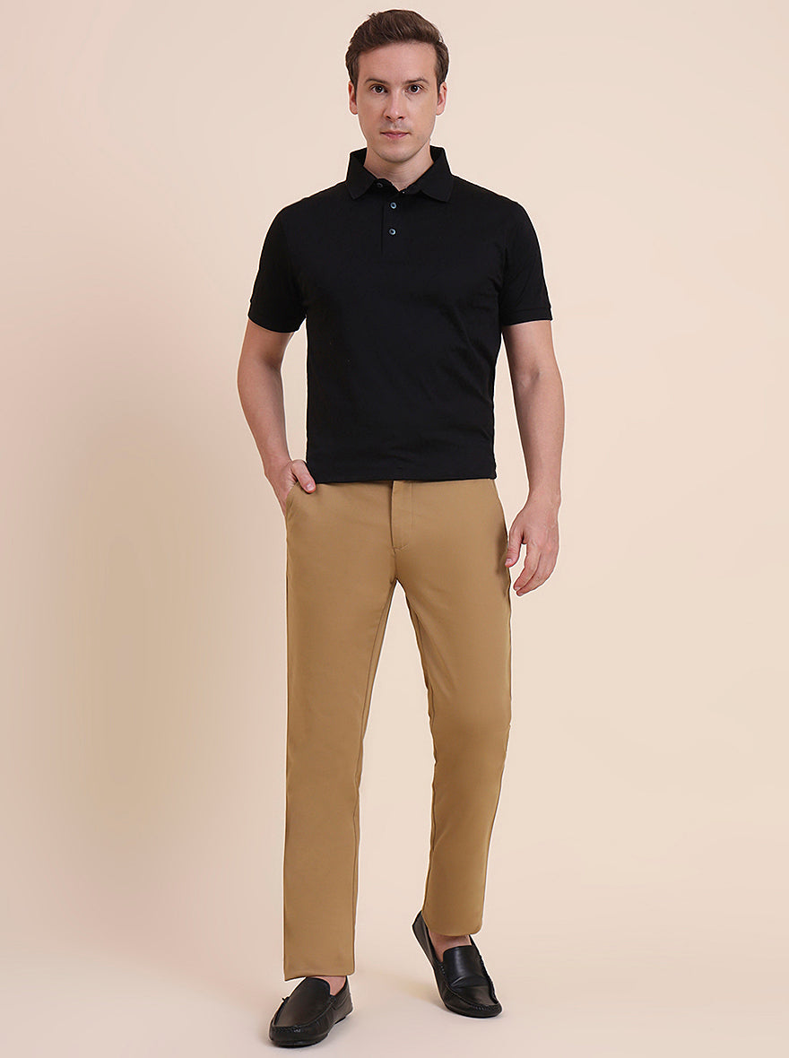 Khaki Solid Uno Fit Casual Trouser | JadeBlue