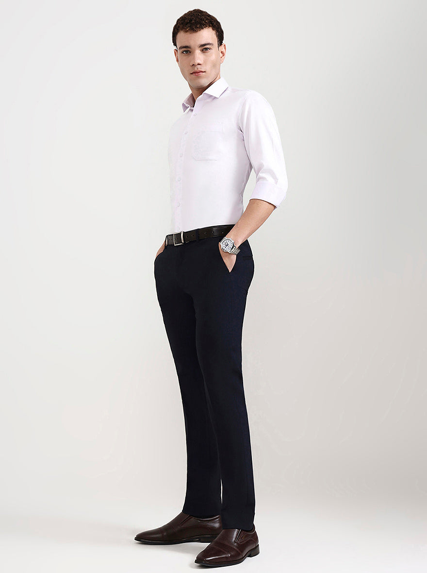 Navy Blue Solid Slim Fit Formal Trouser | Greenfibre