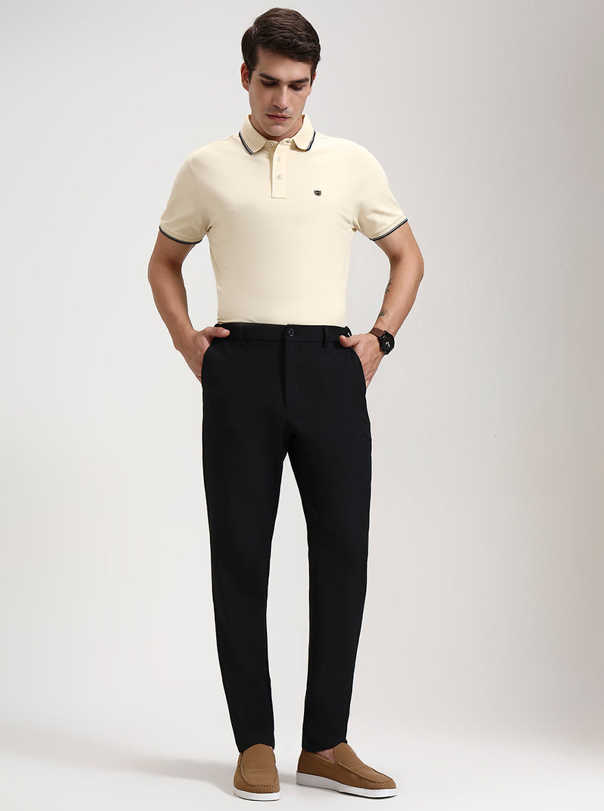 Black Solid Slim Fit Casual Trouser | JadeBlue