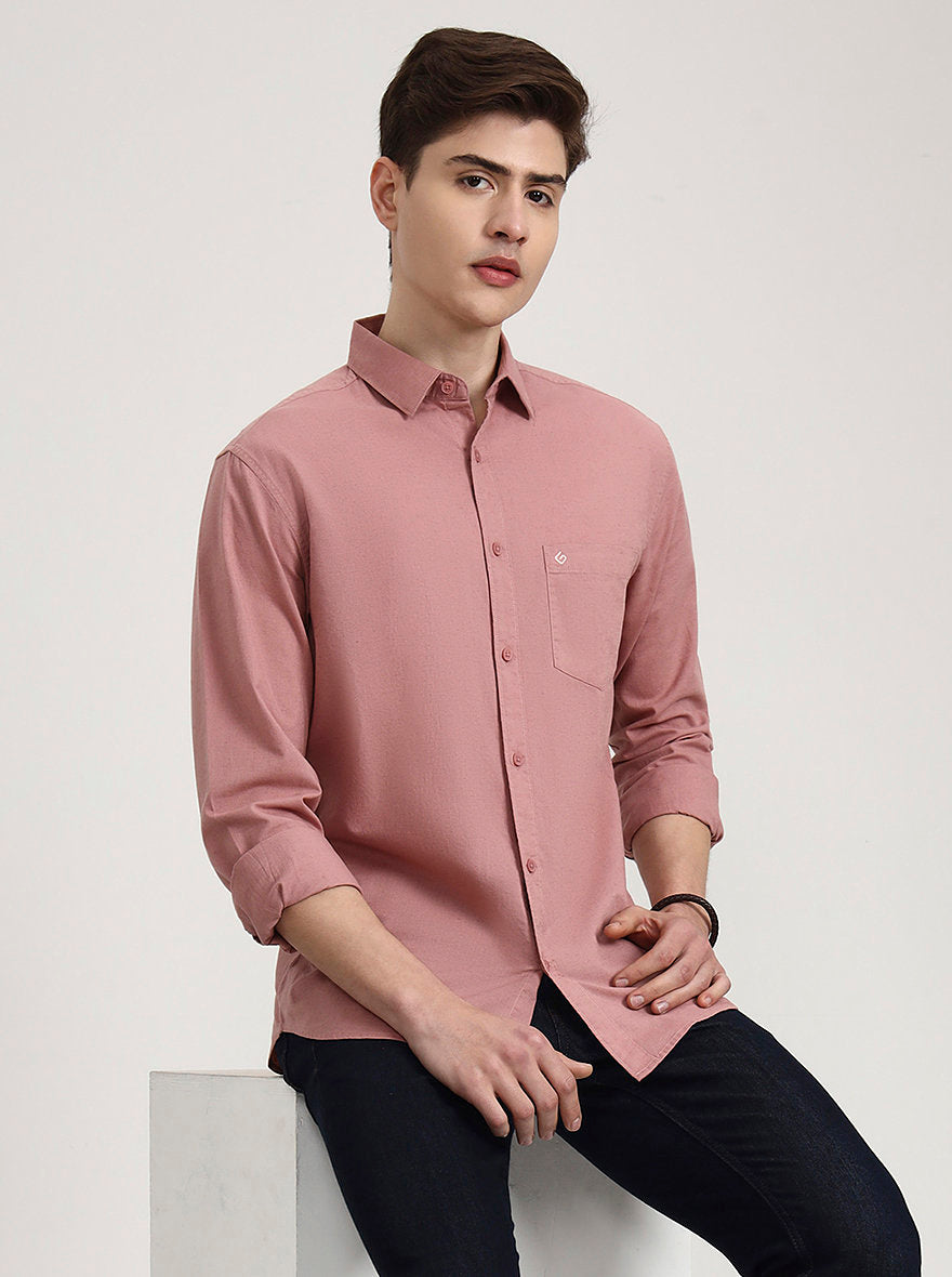 Peach Solid Slim Fit Casual Shirt | Greenfibre