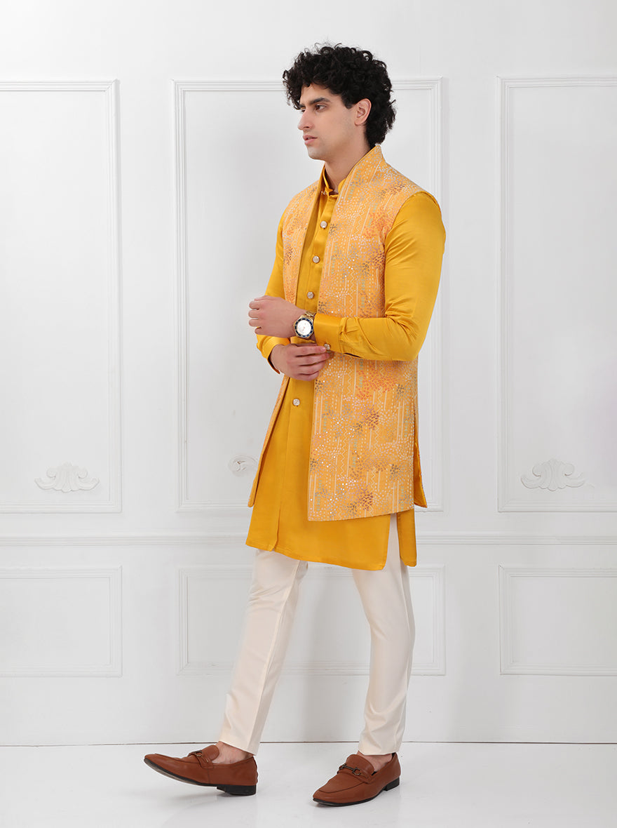 Yellow Kurta Set with Koti | TULA