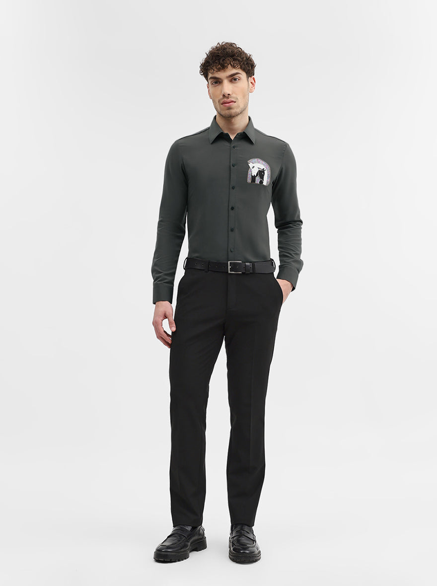 Grey Solid Slim Fit Party Wear Shirt | Wyre