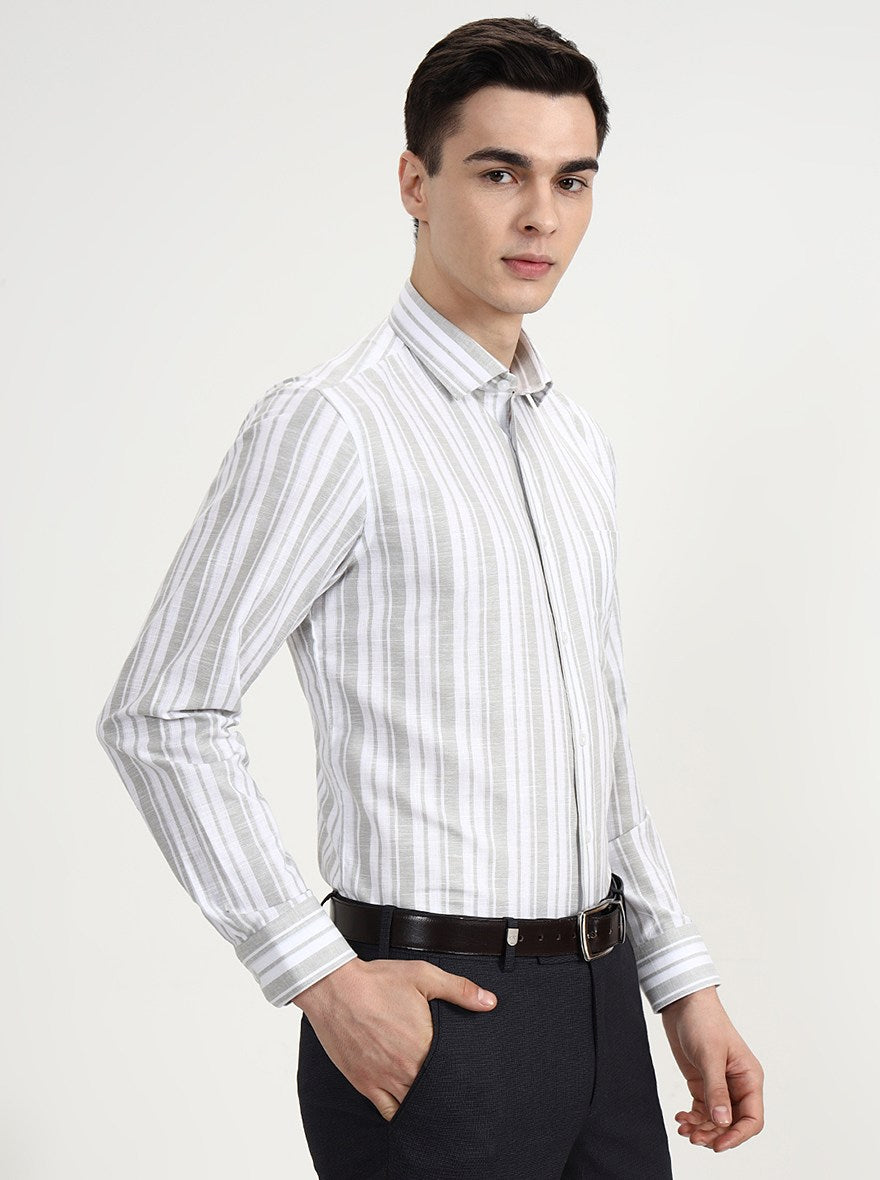 White & Green Striped Slim Fit Formal Shirt | Greenfibre