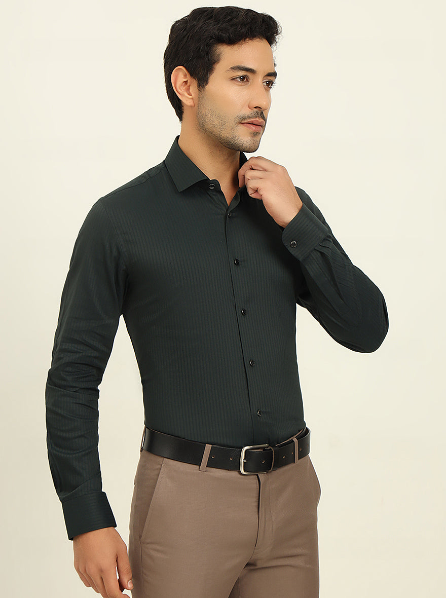 Green & Black Solid Slim Fit Party Wear Shirt | Wyre