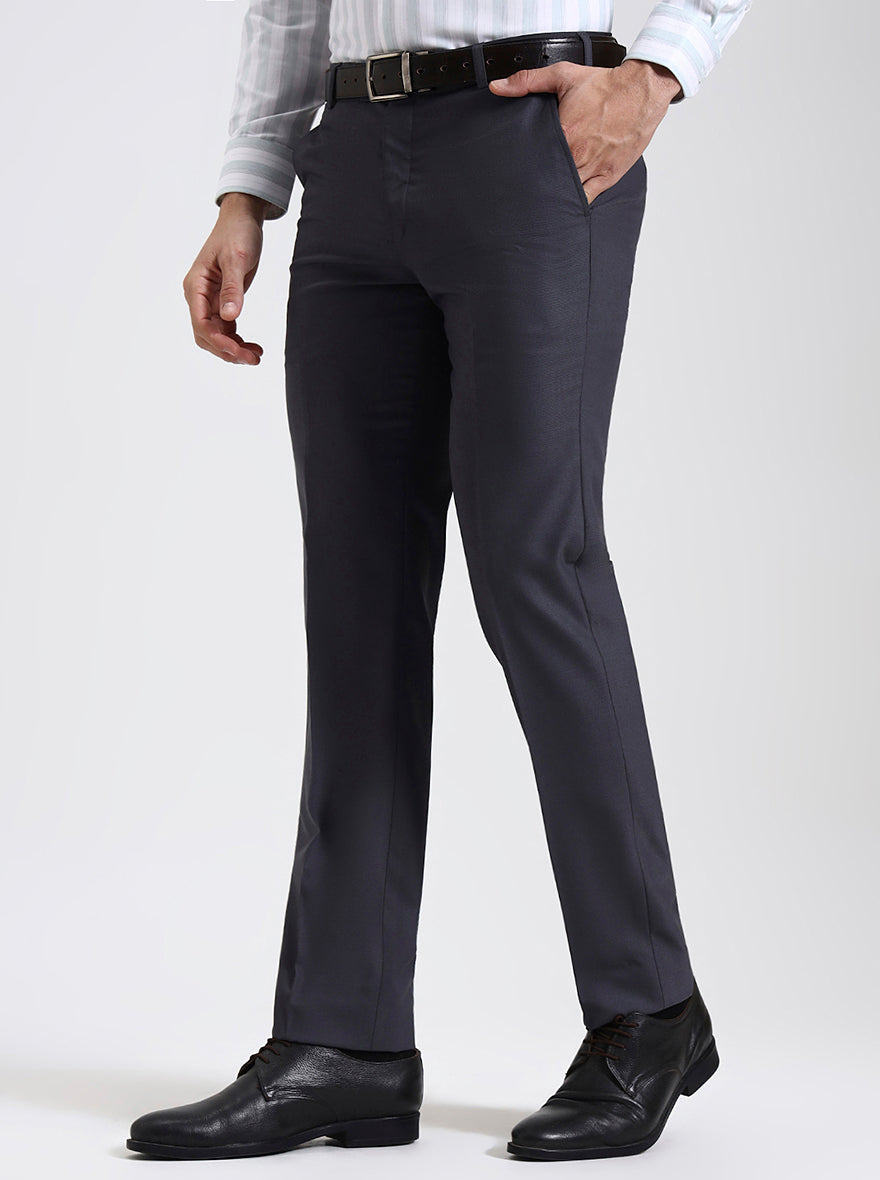 Grey Solid Slim Fit Formal Trouser | JadeBlue Super Luxe