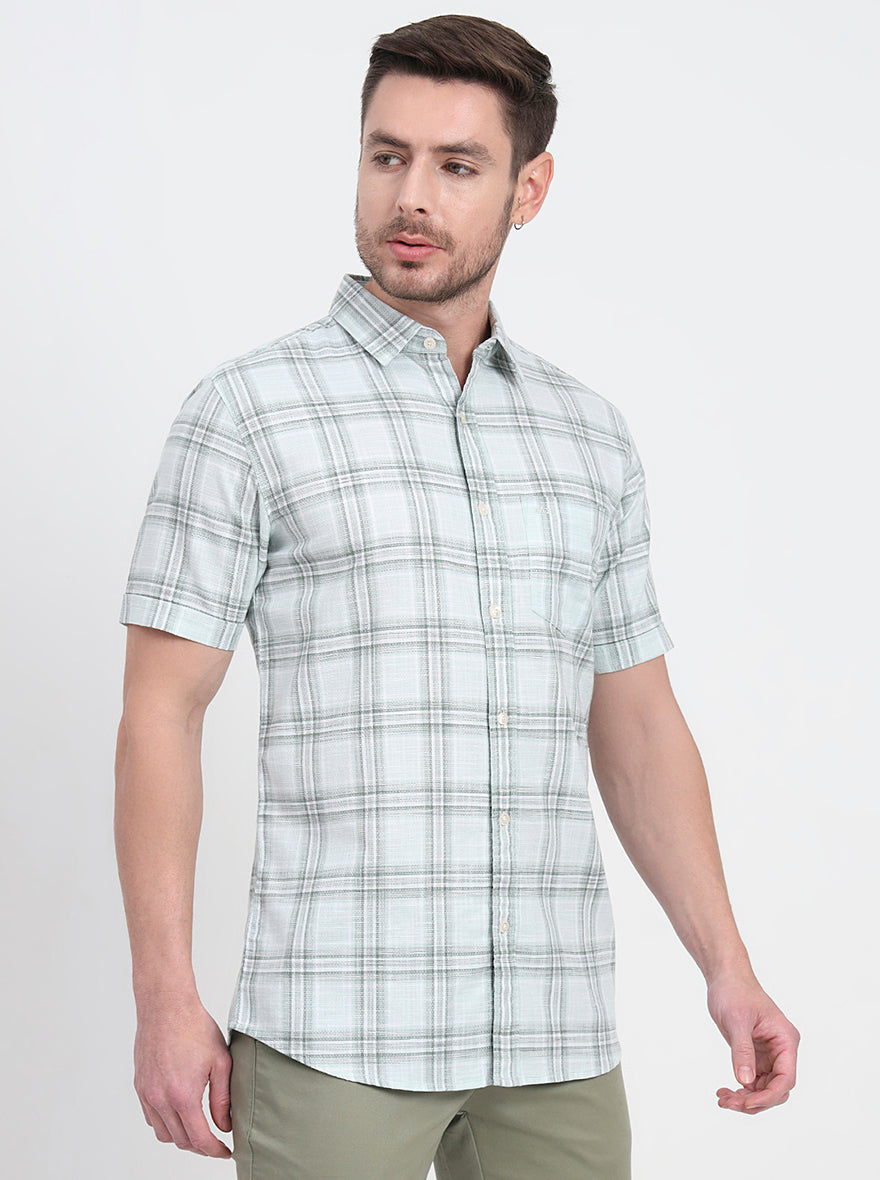 Chetawade Green Checked Slim Fit Casual Shirt | JadeBlue