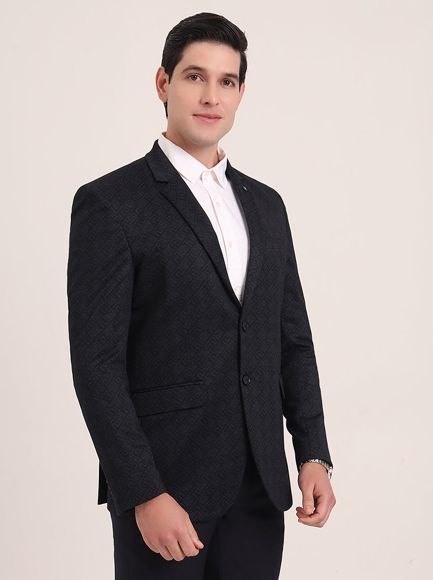 Navy Blue Solid Regular Fit Blazer | JB Studio