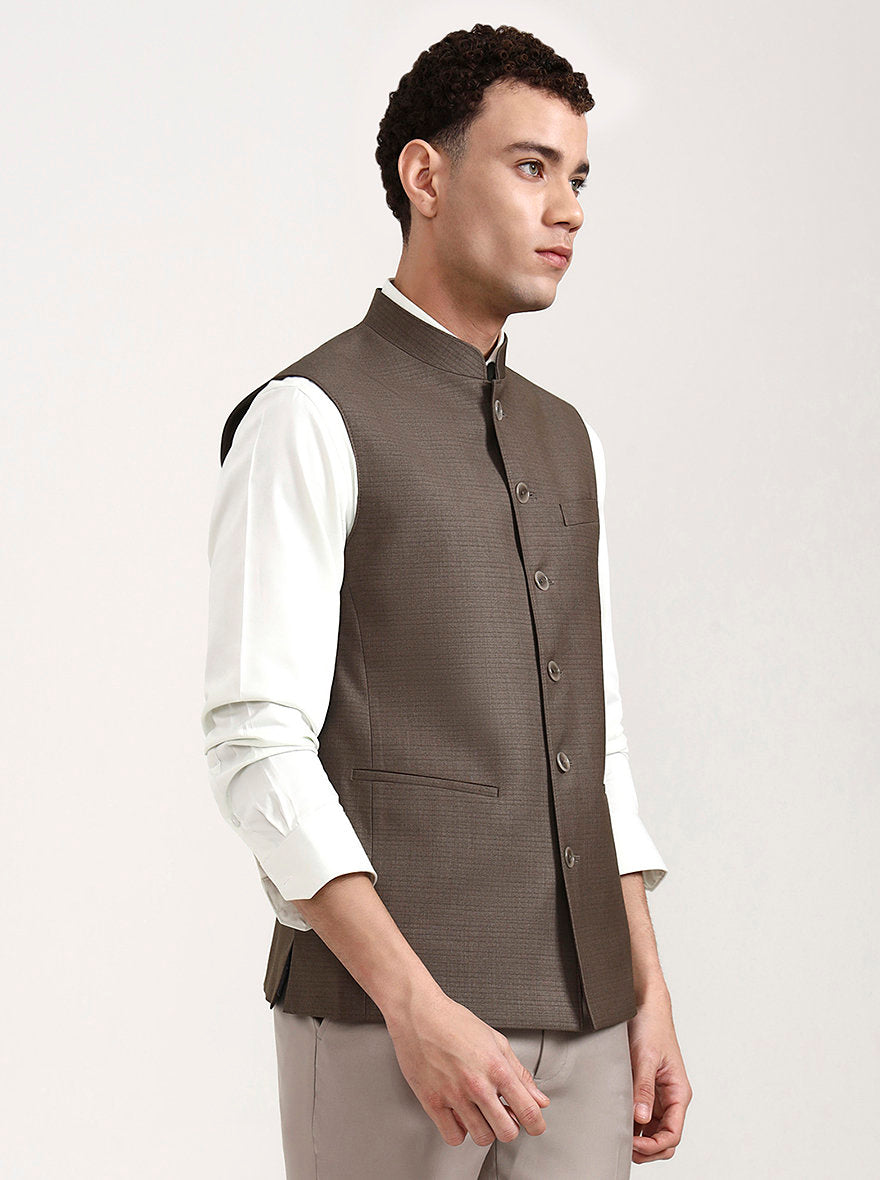 Light Brown Solid Modi Jacket | JadeBlue