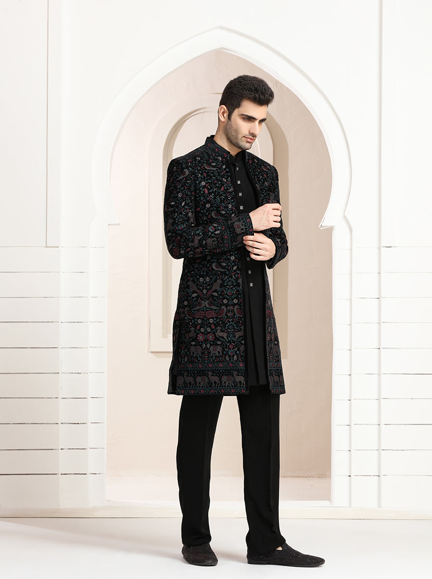 Black Embroidered Indowestern | TULA