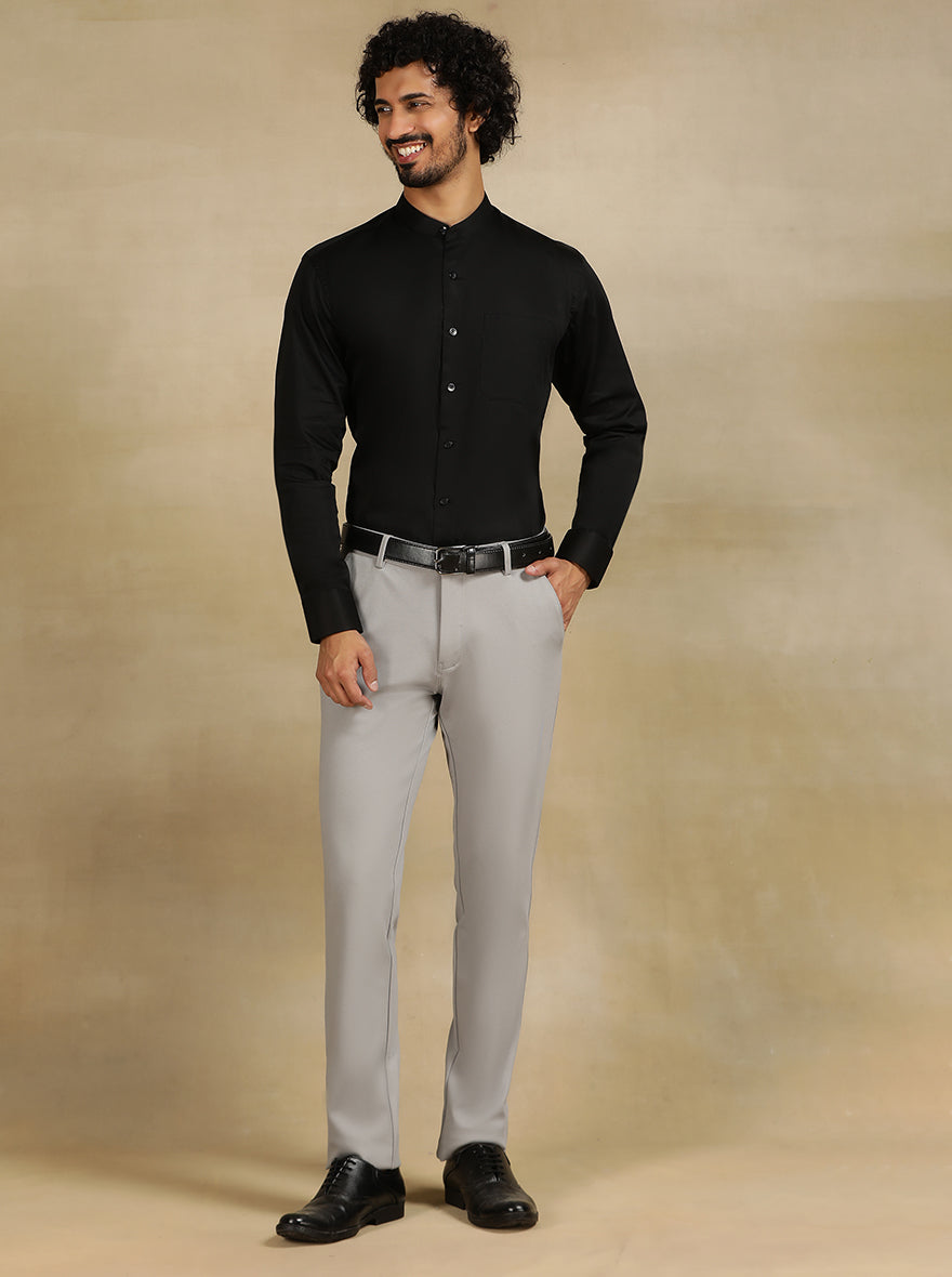 Black Solid Slim Fit Formal Shirt | Metal