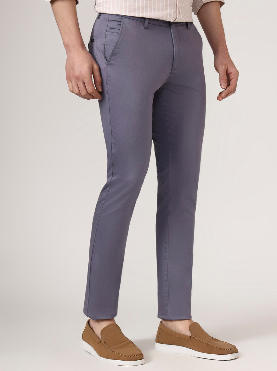 Grey Solid Super Slim Fit Casual Trouser | Greenfibre