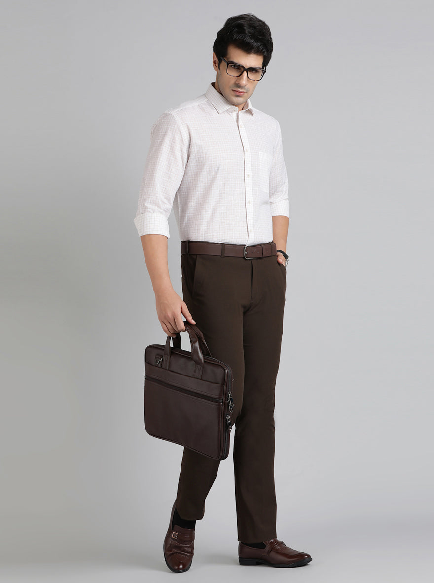 Brown Solid Slim Fit Formal Trouser | Metal
