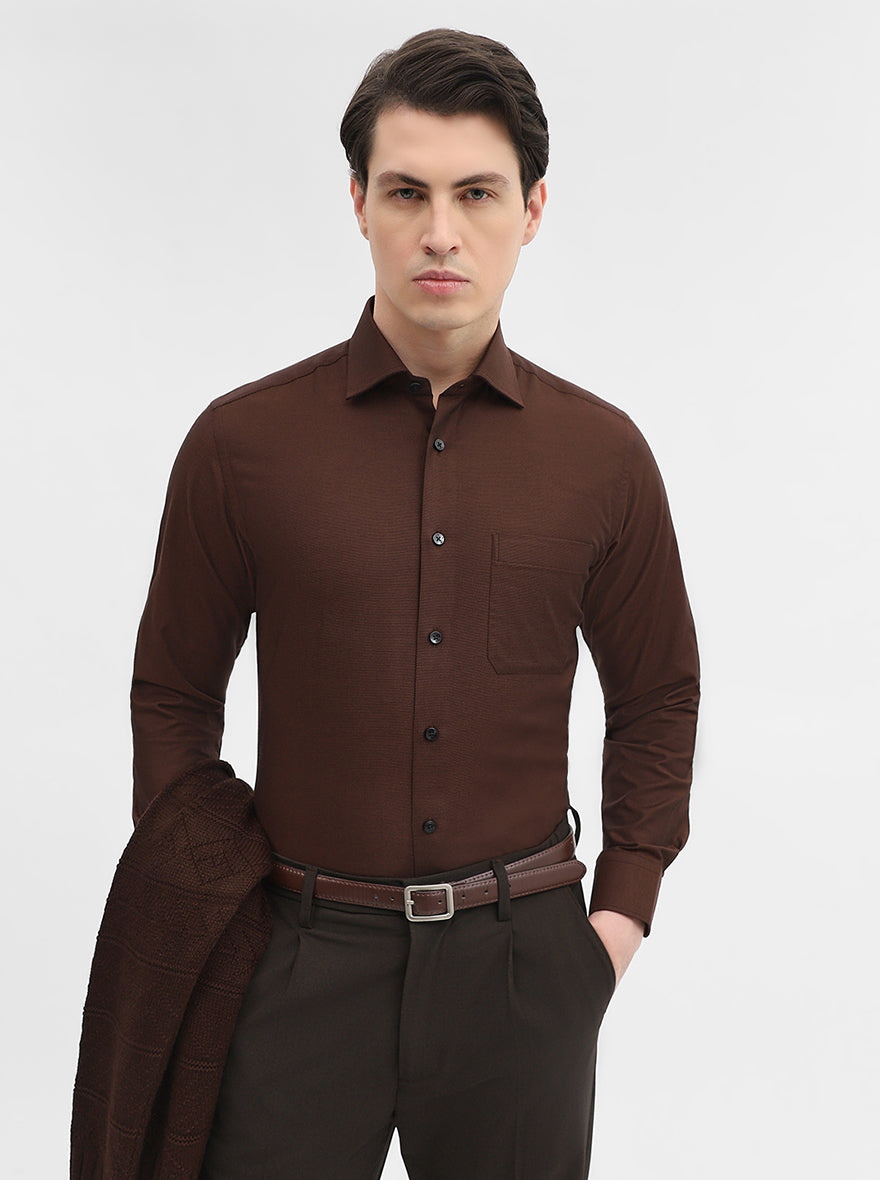 Brown Solid Slim Fit Formal Shirt | Metal