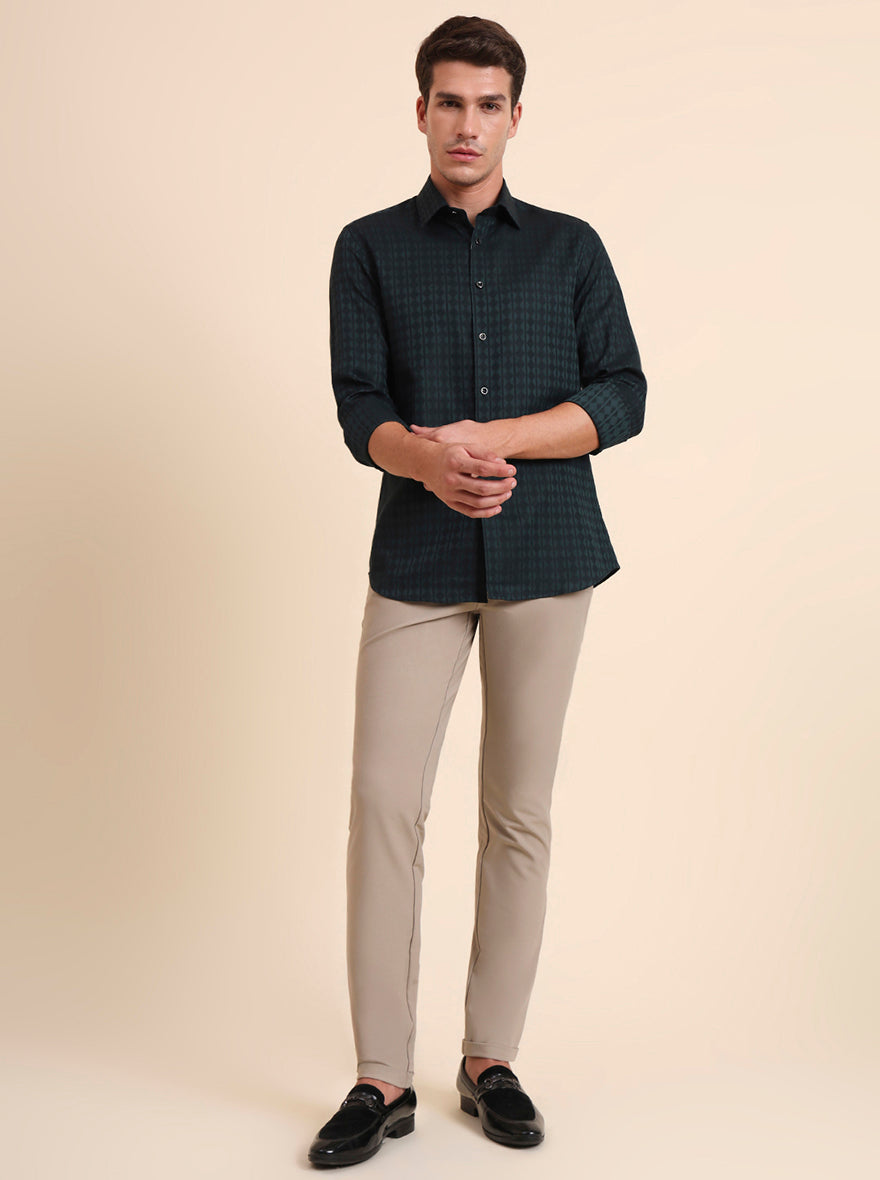 Beige Solid Slim Fit Club Wear Trouser | JB Studio