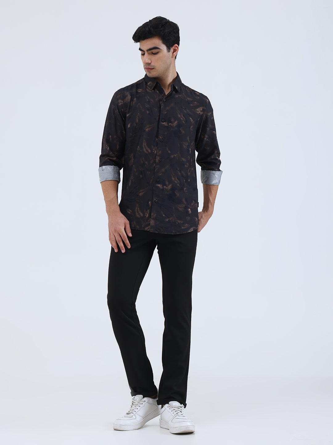 Navy Blue Printed Slim Fit Casual Shirt | JadeBlue
