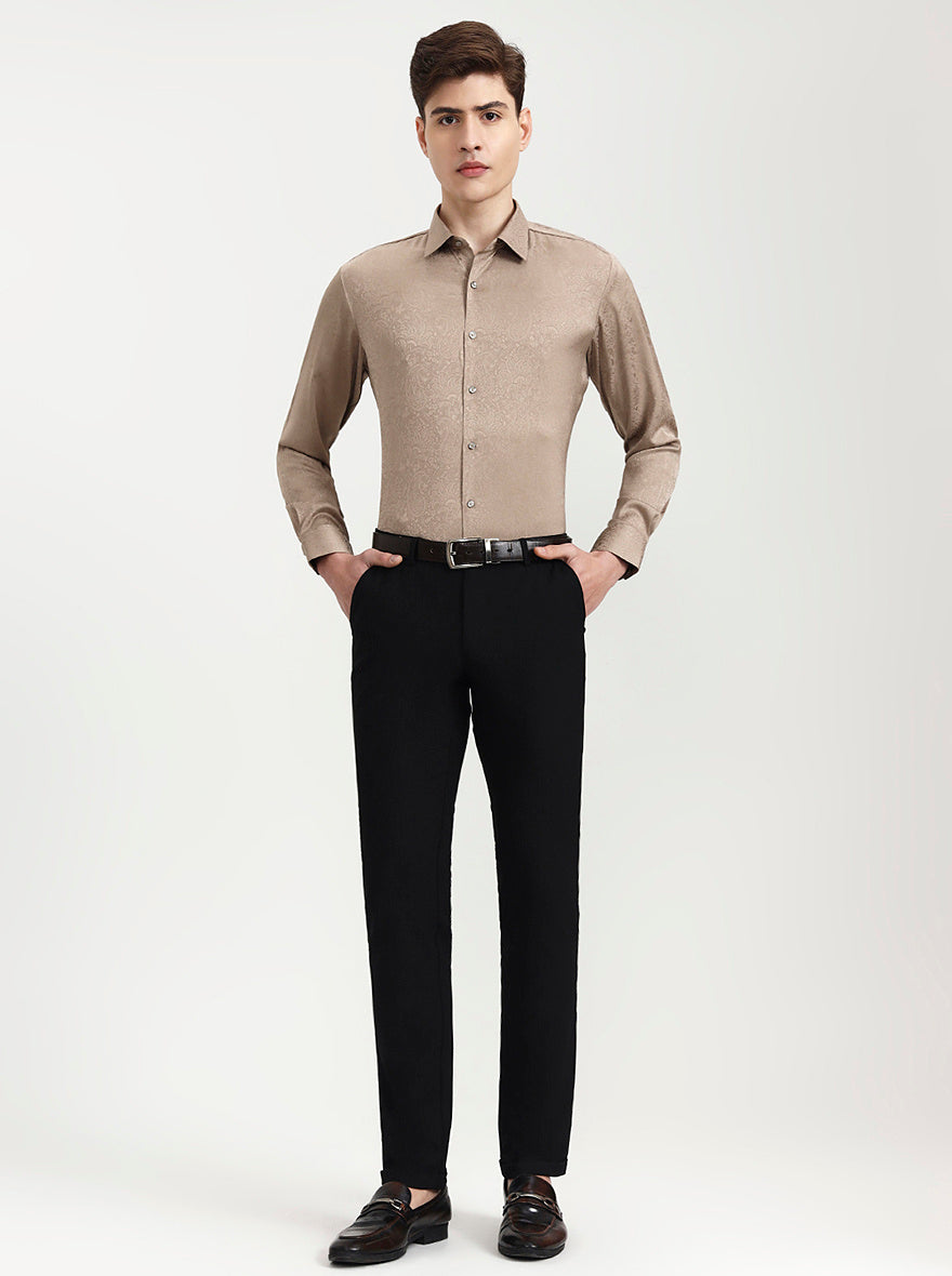 Beige Solid Slim Fit Party Wear Shirt | Wyre