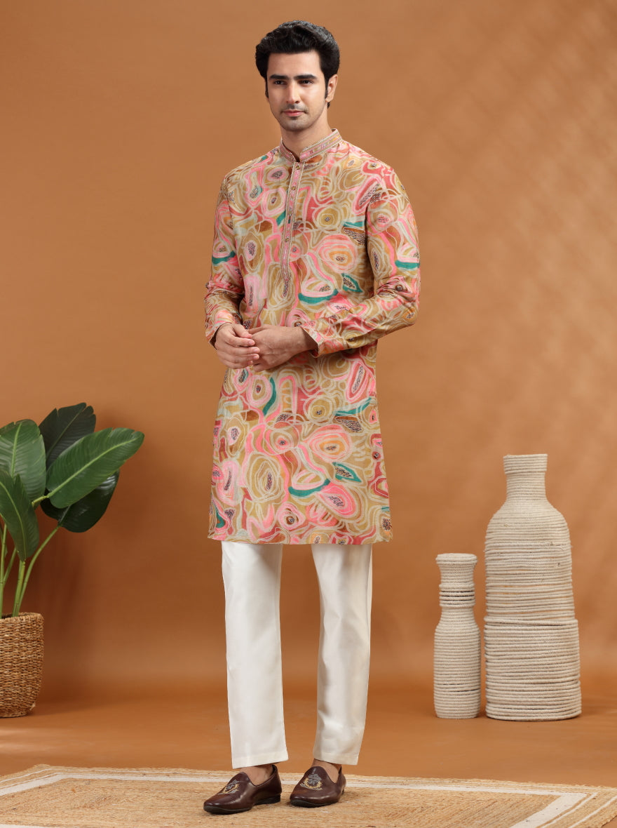 Beige Printed Kurta Pajama | TULA