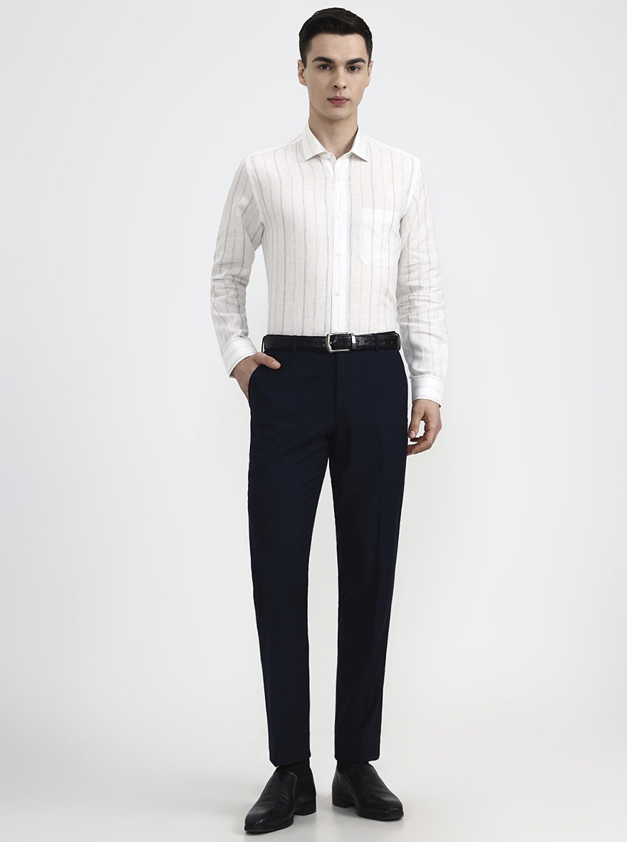 White & Blue Striped Slim Fit Formal Shirt | JadeBlue