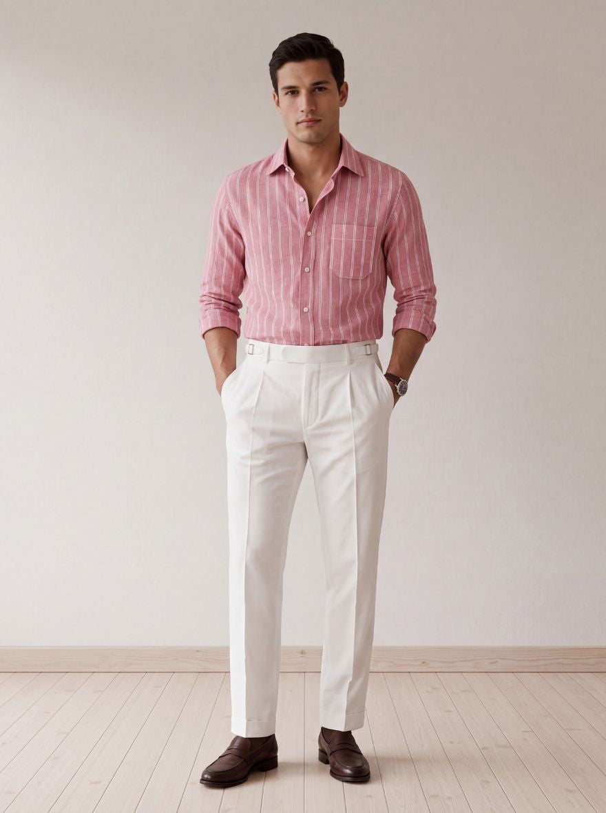 Rose Pink Striped Slim Fit Formal Shirt | JadeBlue