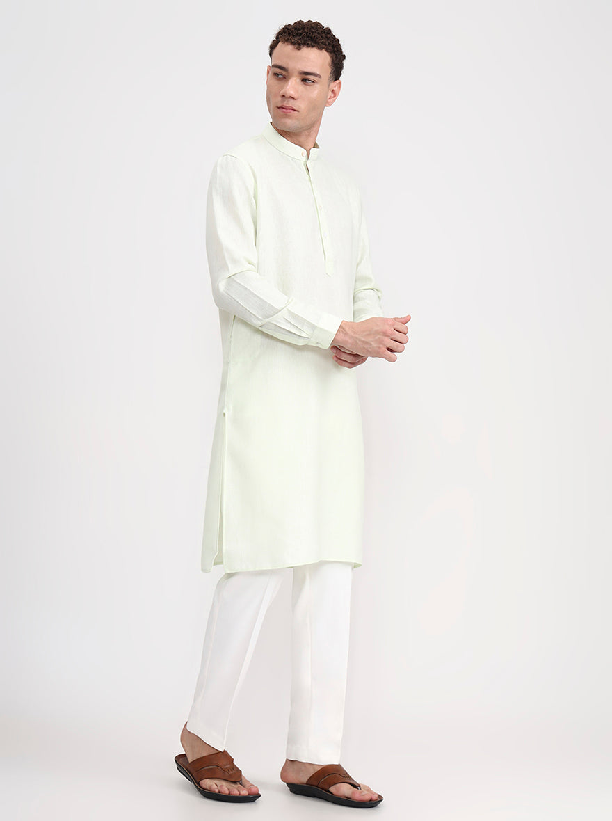 Pista Green Solid Regular Fit Modi Kurta | JadeBlue