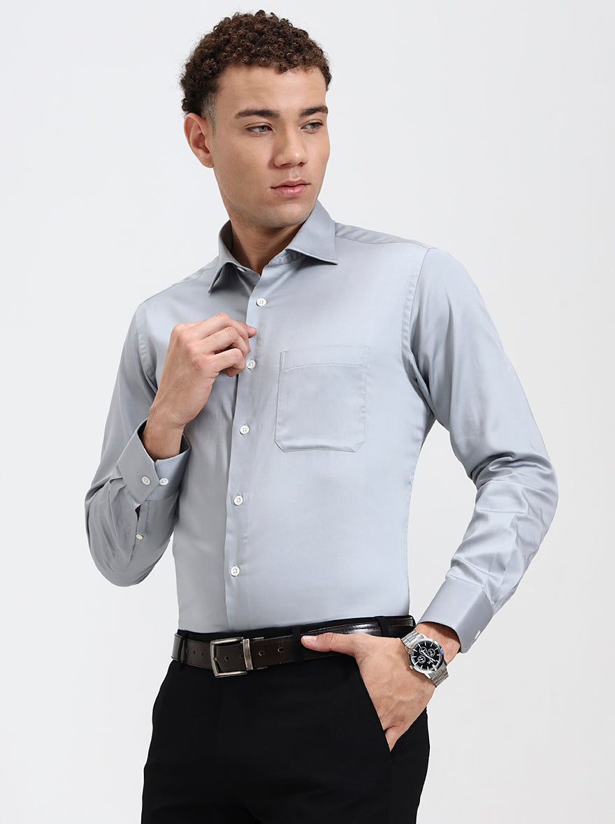 Grey Solid Slim Fit Formal Shirt | JadeBlue Super Luxe