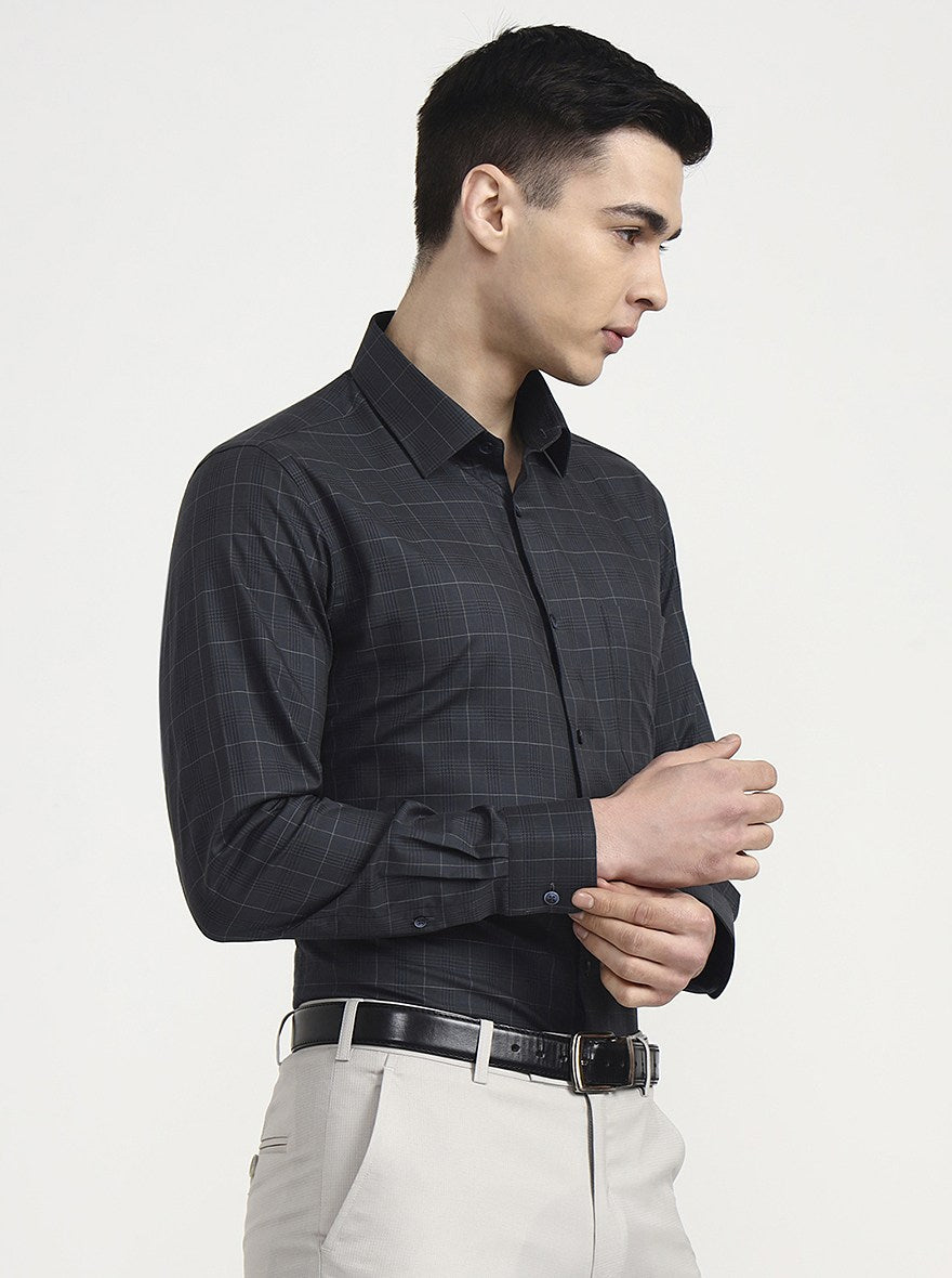 Dark Green Checked Slim Fit Formal Shirt | Metal