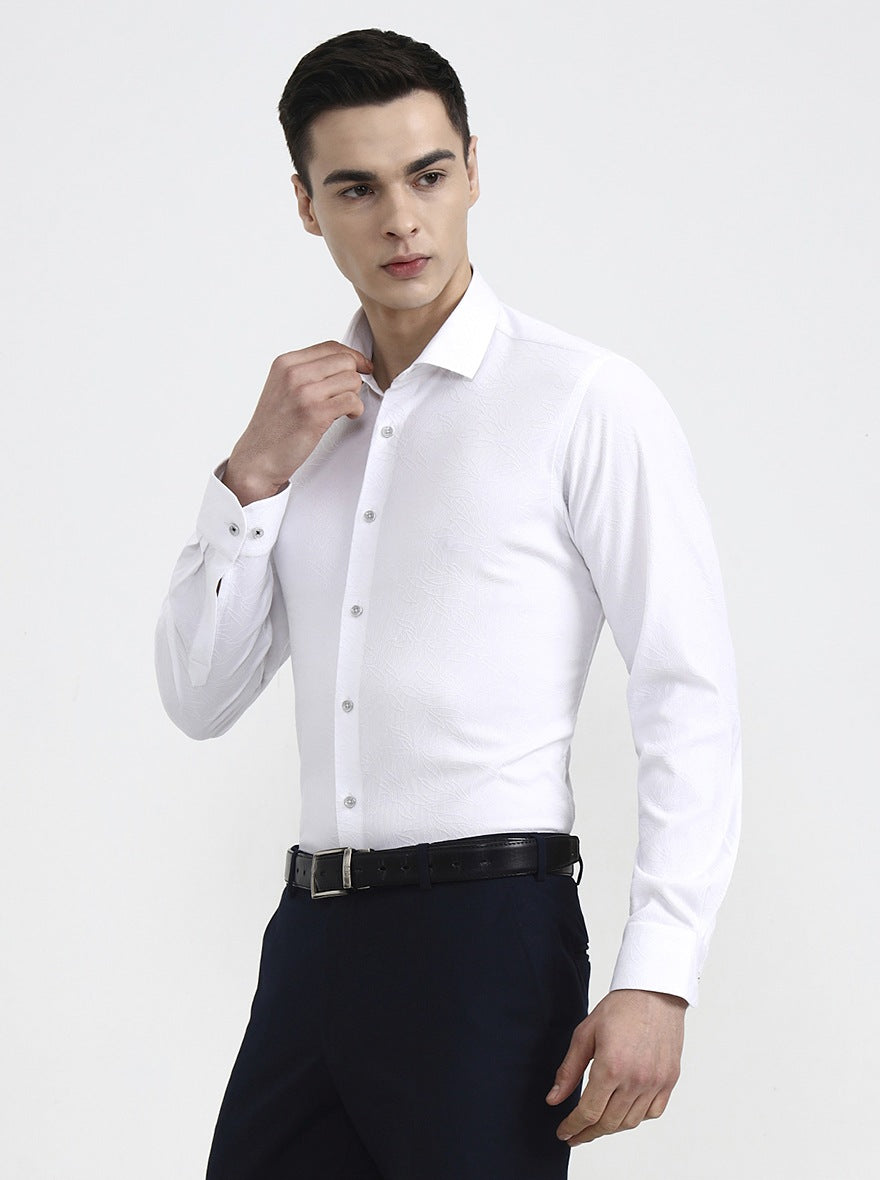 White Printed Slim Fit Party Wear Shirt | Wyre