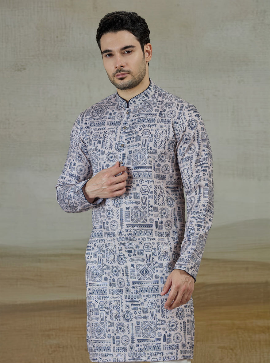 Blue & Beige Printed Kurta | The Kurta Company