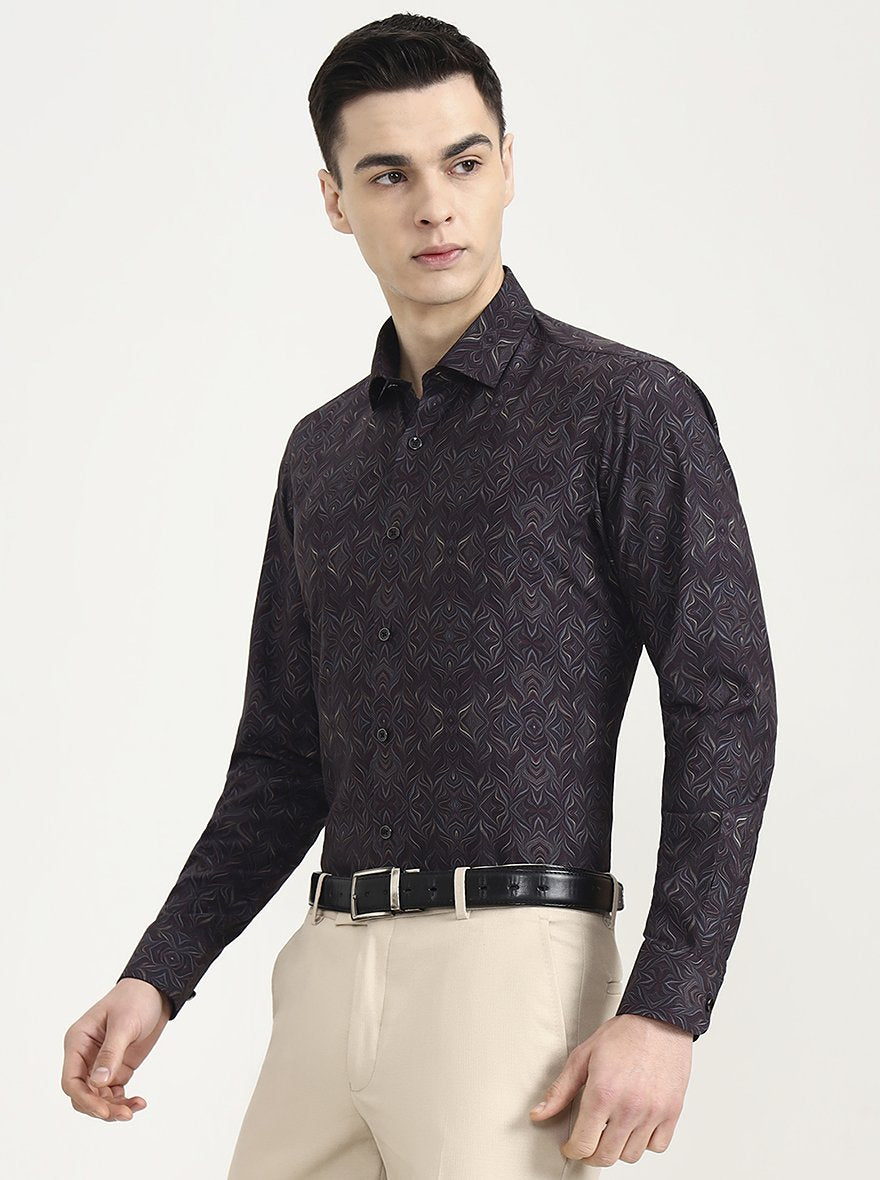 Brown Printed Slim Fit Party Wear Shirt | Wyre