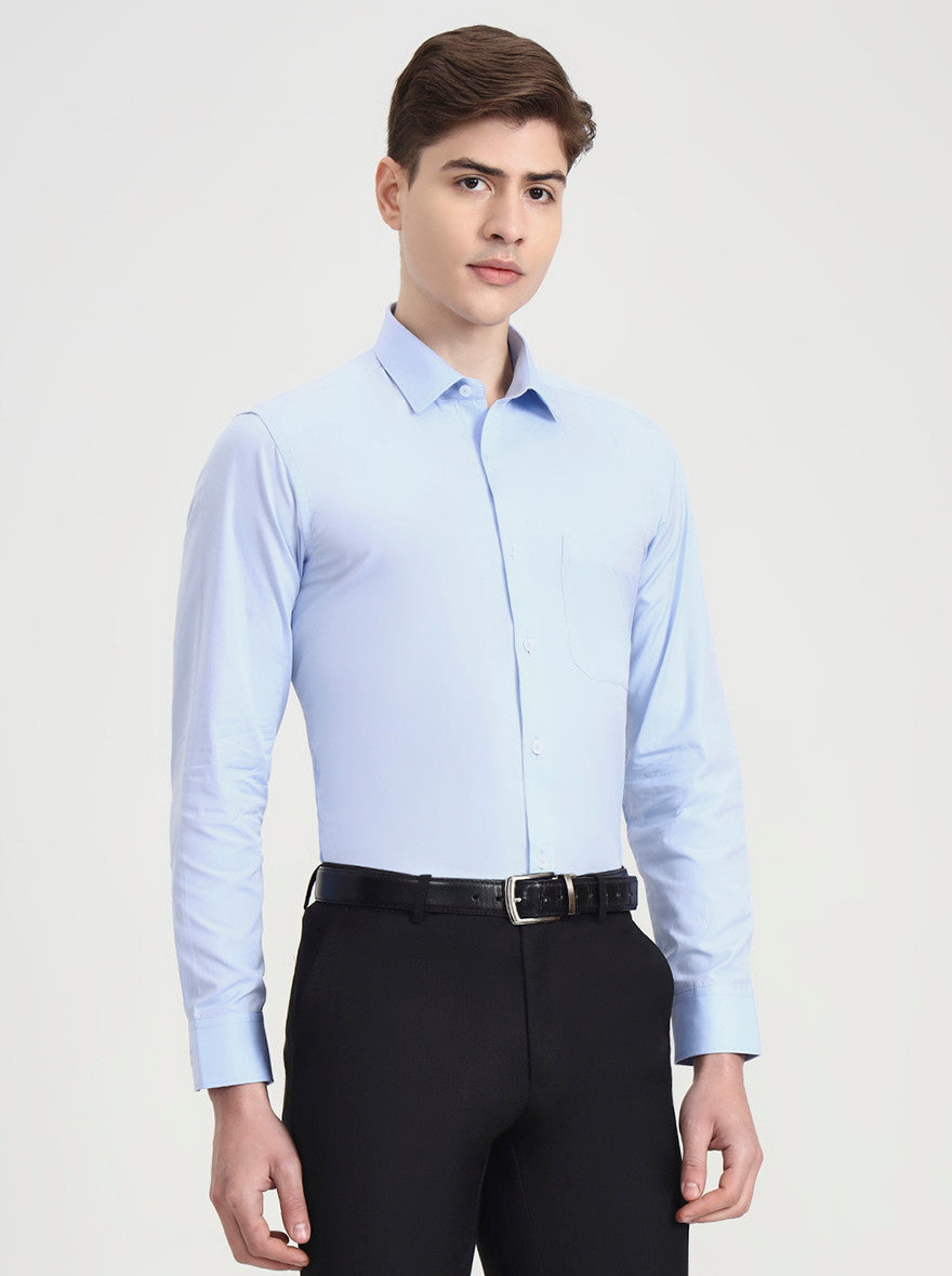 Sky Blue Solid Regular Fit Formal Shirt | JadeBlue