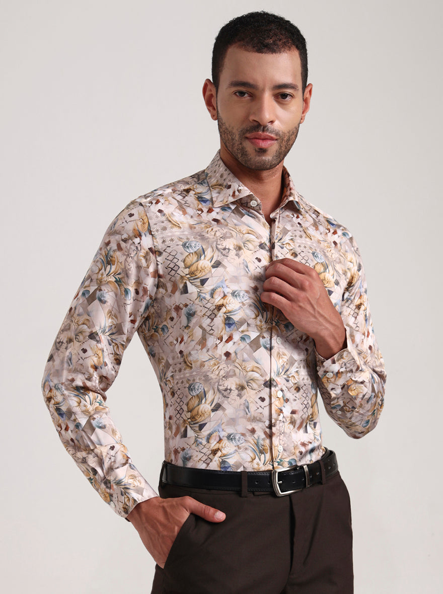 Fawn Printed Slim Fit Formal Shirt | JadeBlue Super Luxe
