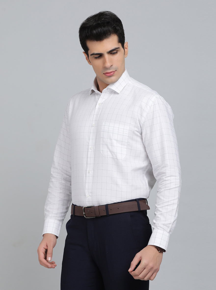 White Checked Regular Fit Formal Shirt | Greenfibre
