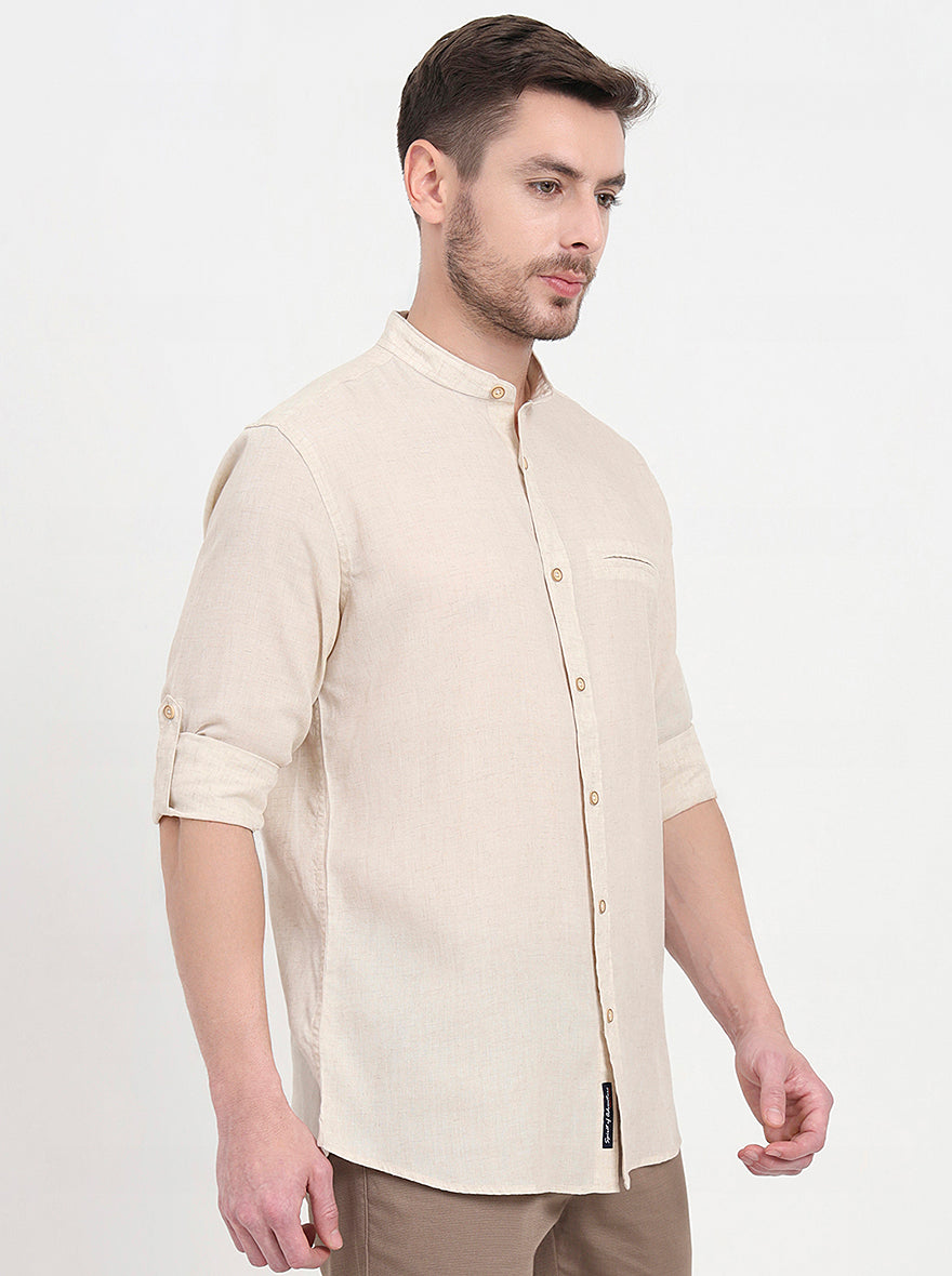 Beige Solid Slim Fit Casual Shirt | JadeBlue