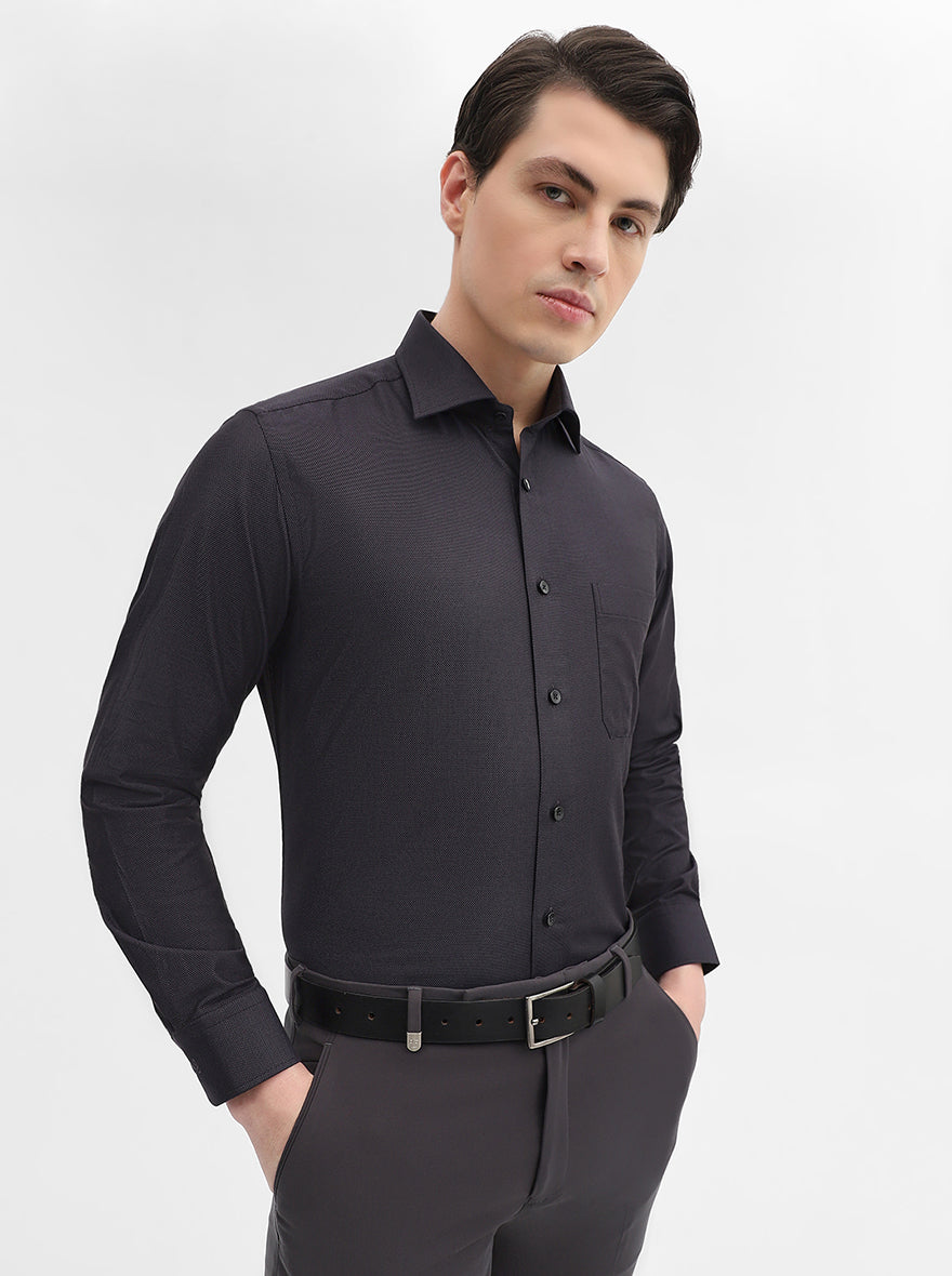 Grey Solid Slim Fit Formal Shirt | Metal