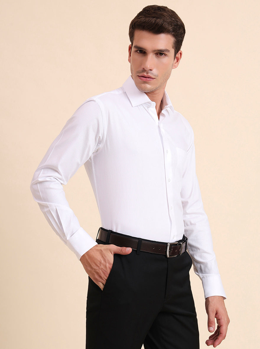 White Solid Slim Fit Formal Shirt | Metal