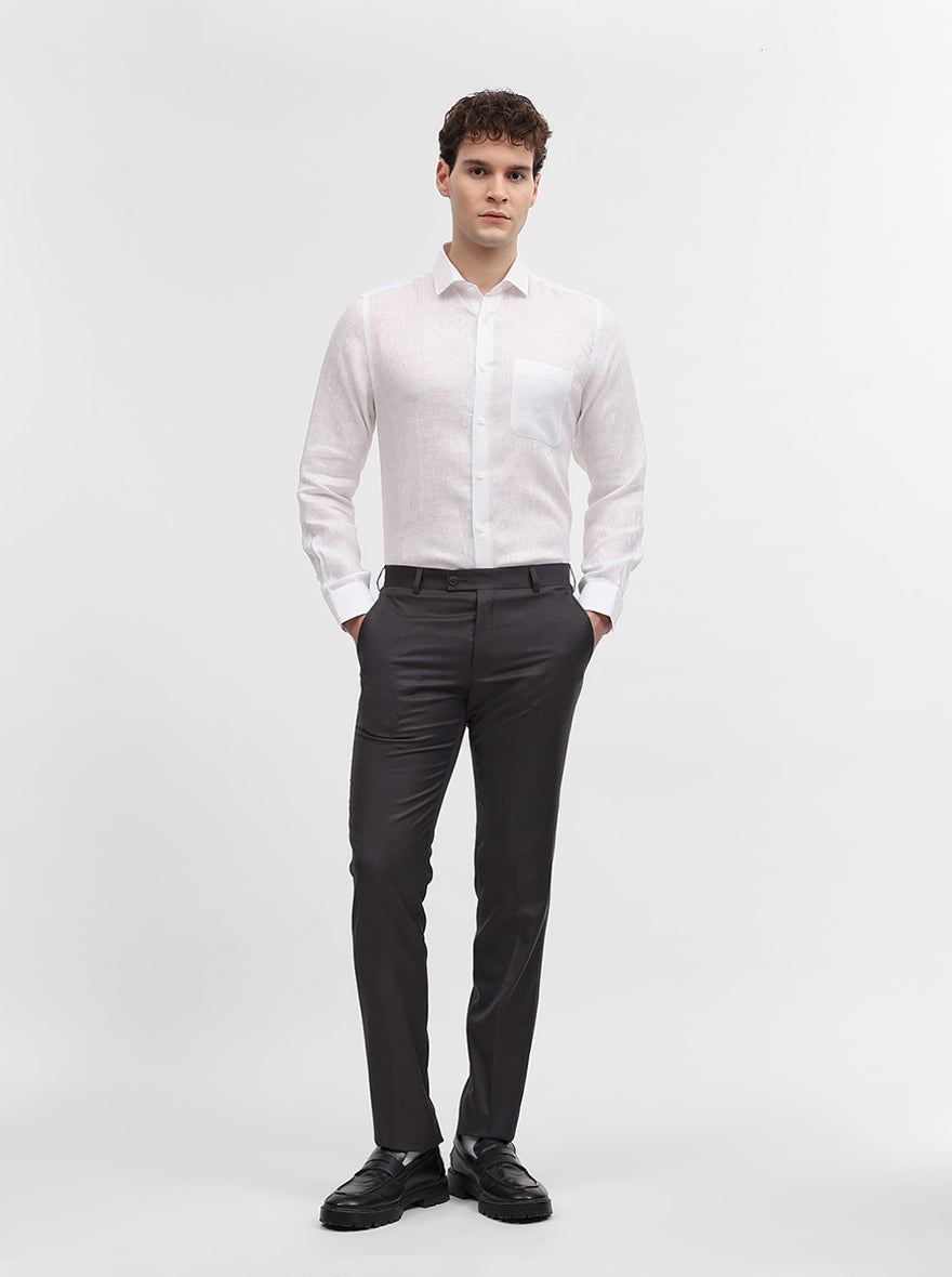 Dark Grey Solid Slim Fit Formal Trouser | JadeBlue Super Luxe
