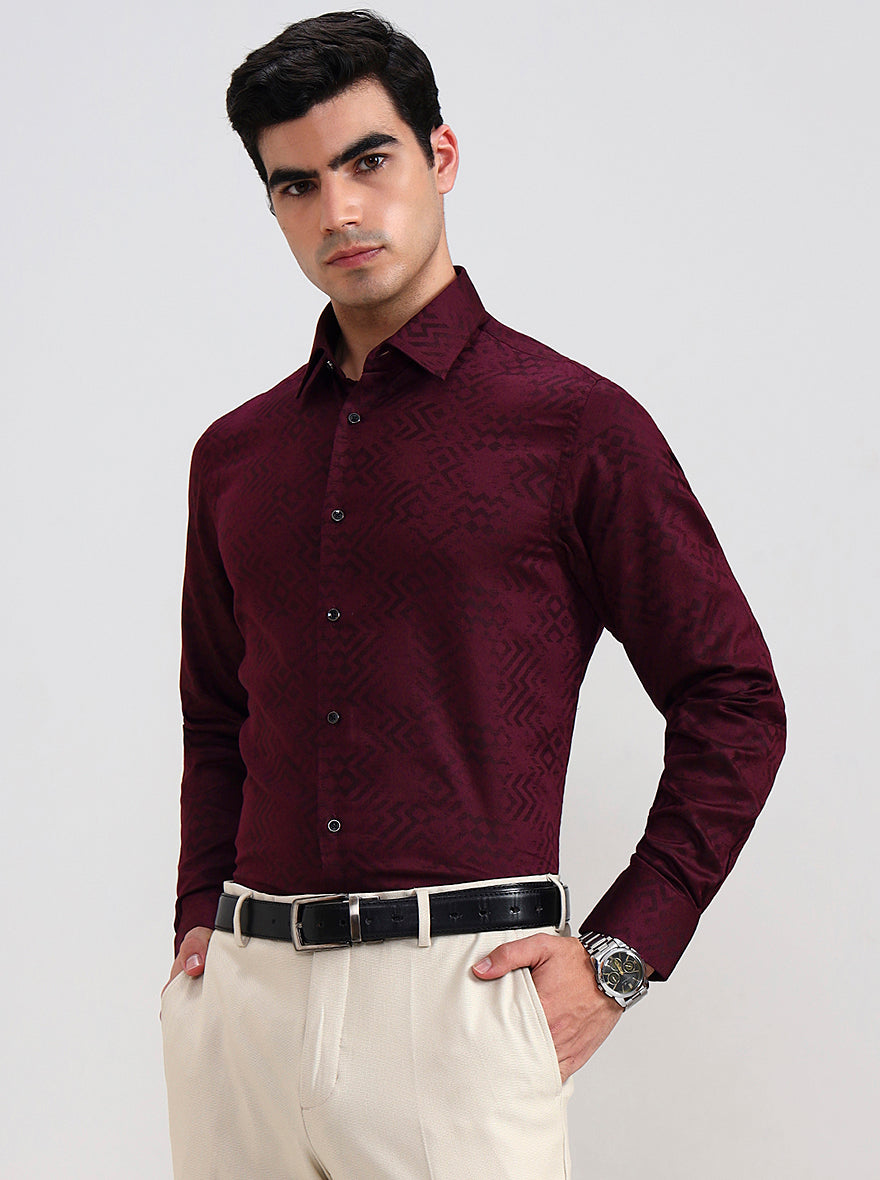 Wine Printed Slim Fit Party Wear Shirt | Wyre